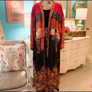 Free People Black And Floral Long Kimono